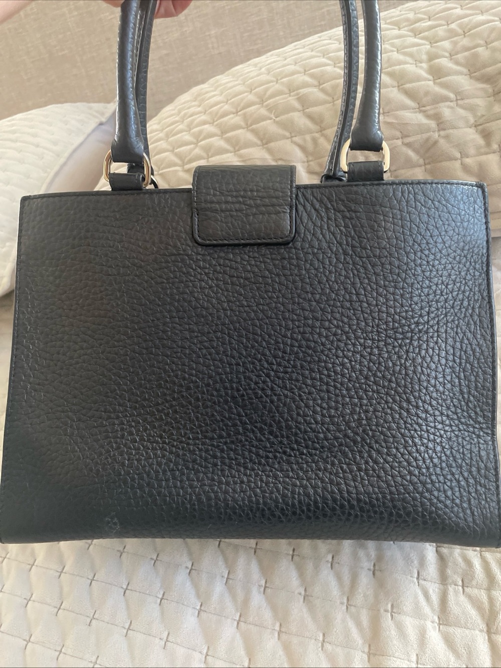 Furla Black Pebbled Leather Satchel with Gold Buckle - Picture 5 of 16